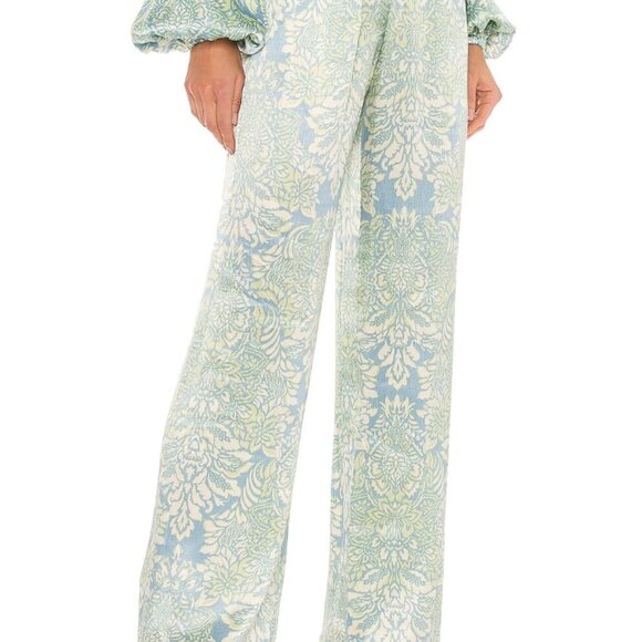 Alexis Blue and Green Damask Patterned Kaloni Pants Size S - Picture 6 of 14